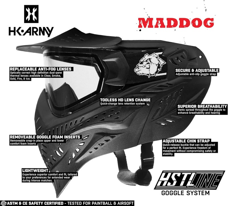 MAddog HK Army HSTL Paintball Airsoft Mask Goggle System | Replaceable Thermal Dual-Pane Anti Fog Lens | Adjustable Full-Face Safety Certified Protection - Image 3